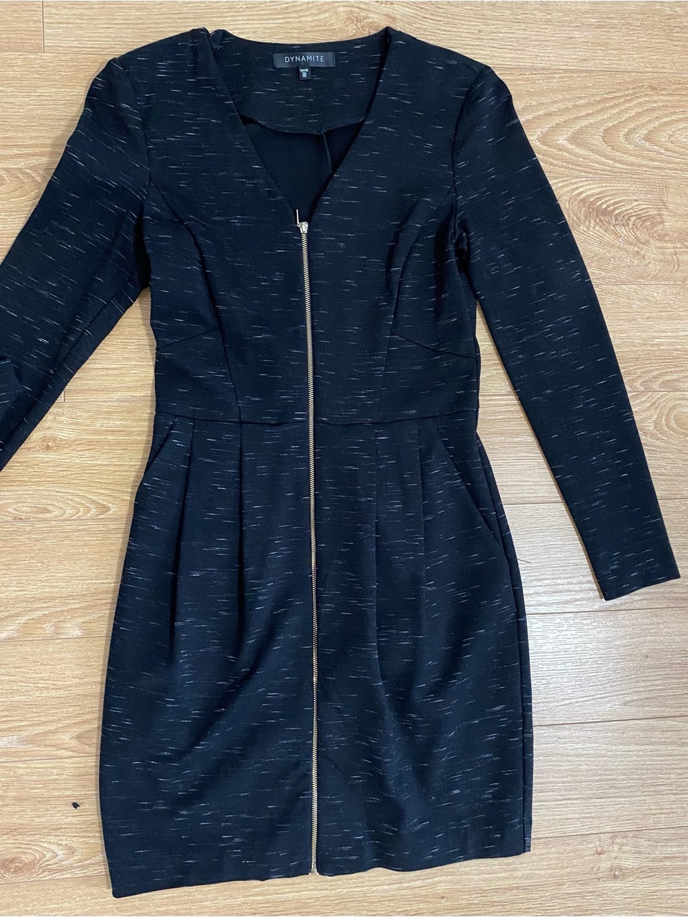 Dynamite Black V-Neck Long Sleeve Zip Front Dress - Picture 5 of 6